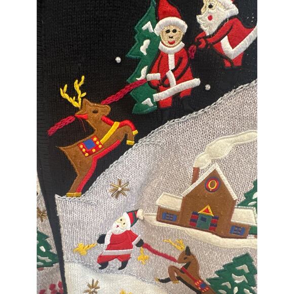 Vintage Santa Christmas vest embellished 90’s ugly holiday beaded cotton ramie - Picture 3 of 7